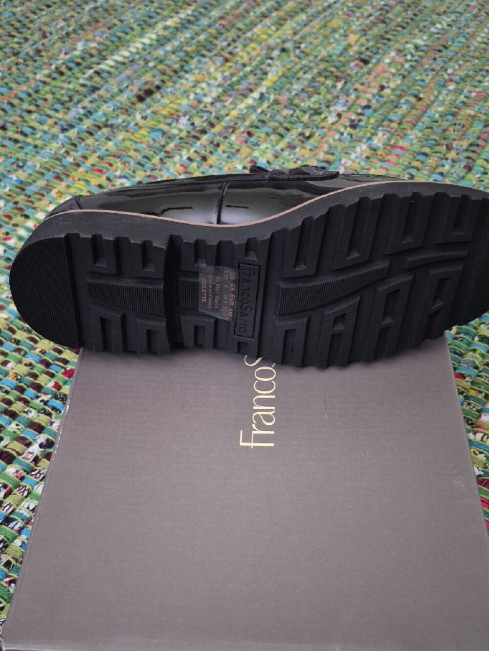 Franco Sarto Black Patent Loafers with Brown Trim and Silver Bit - Picture 4 of 4